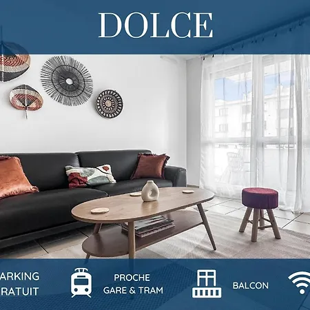 Dolce - Proche Gare & Tram - Parking - Balcon - Wifi Gratuit 앵빌리